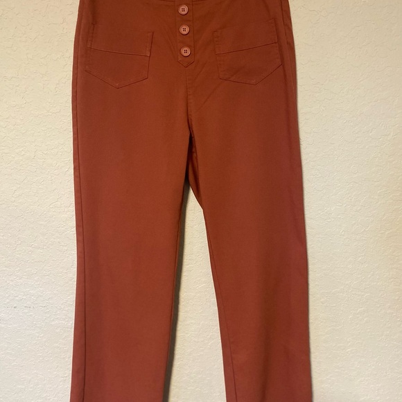 Eclectic girl High Waisted Rusty Color Trousers, Straight Leg, Front Pockets - Picture 3 of 10